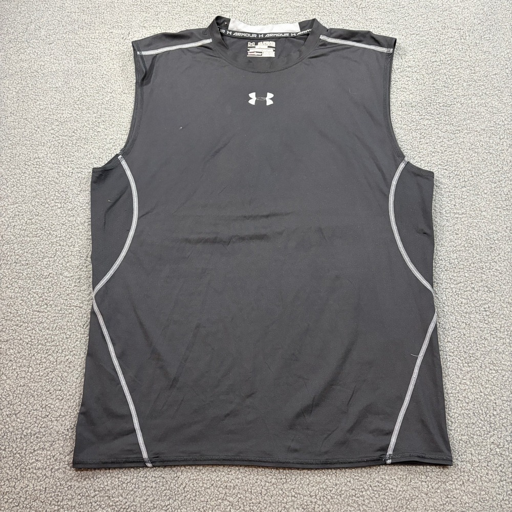 Under Armour Sleeveless Shirt Mens 2XL Black HeatGear Compression Tank Top 8069